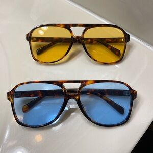 Tortoise Shell Sunglasses with Yellow and Blue Lenses